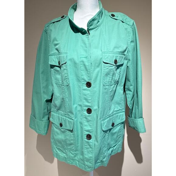 Talbots Jackets & Blazers - Talbots Green 100%‎ Cotton Button Up Jacket Size 2X
